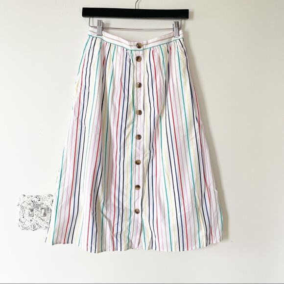 J. Crew Rainbow Striped Button Front Cotton Poplin Midi Skirt S - Picture 4 of 10